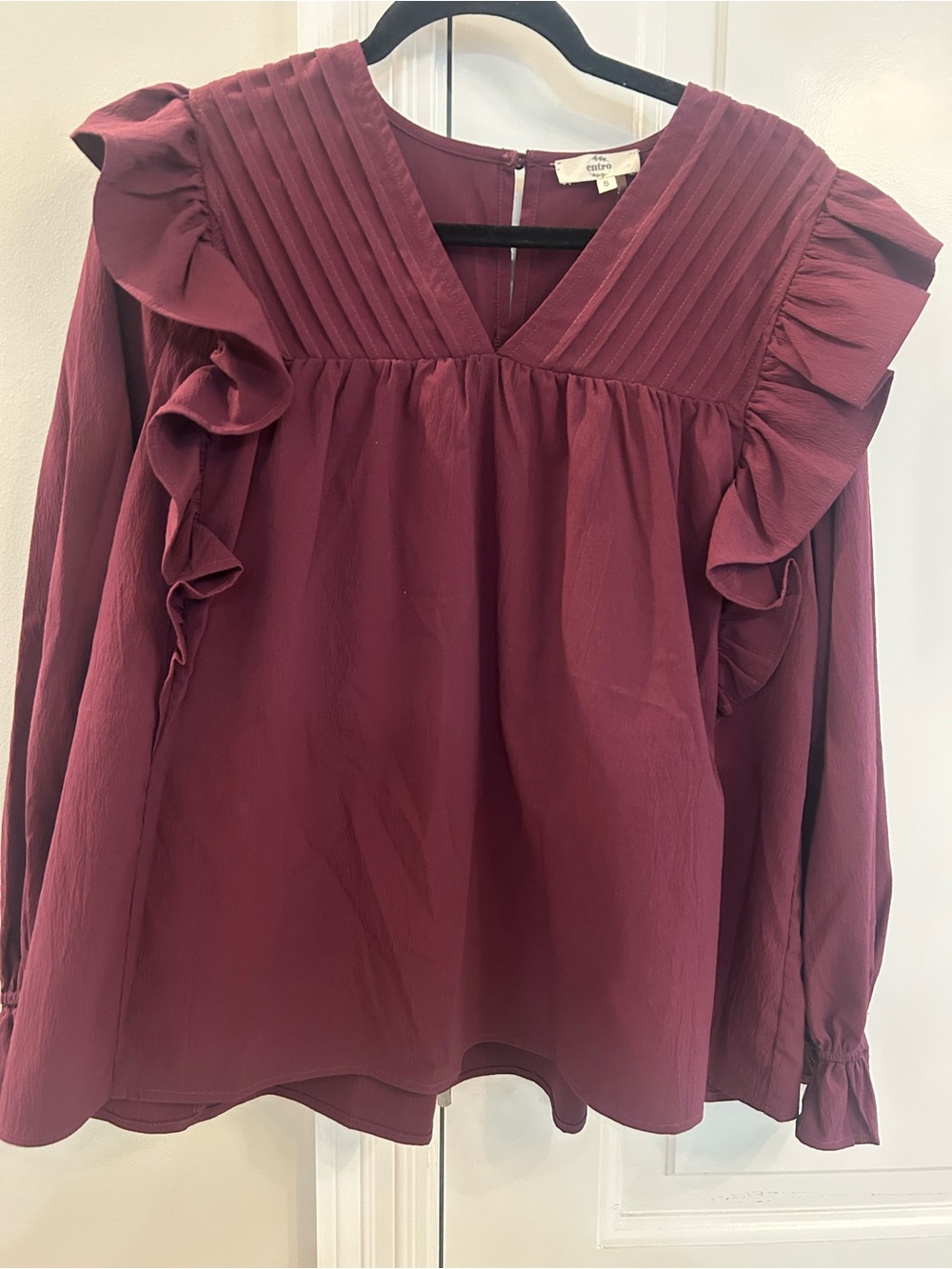 Entro Burgundy Ruffle V-Neck Blouse